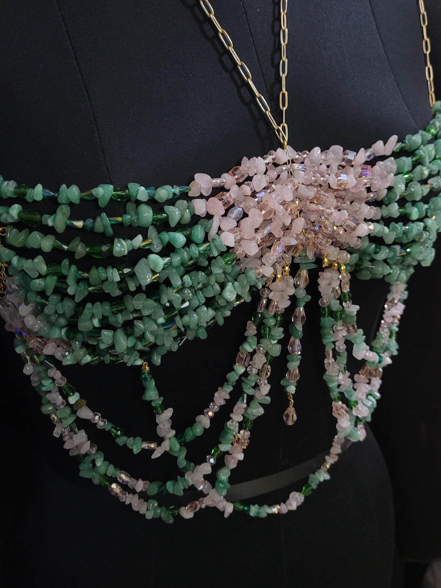 Wicked Inspired Gemstone Bra, Beaded Bralette Body Chain, Mermaid Core Top Festival Outfit, Holiday Party , Fairytale Rave Carnival Bra