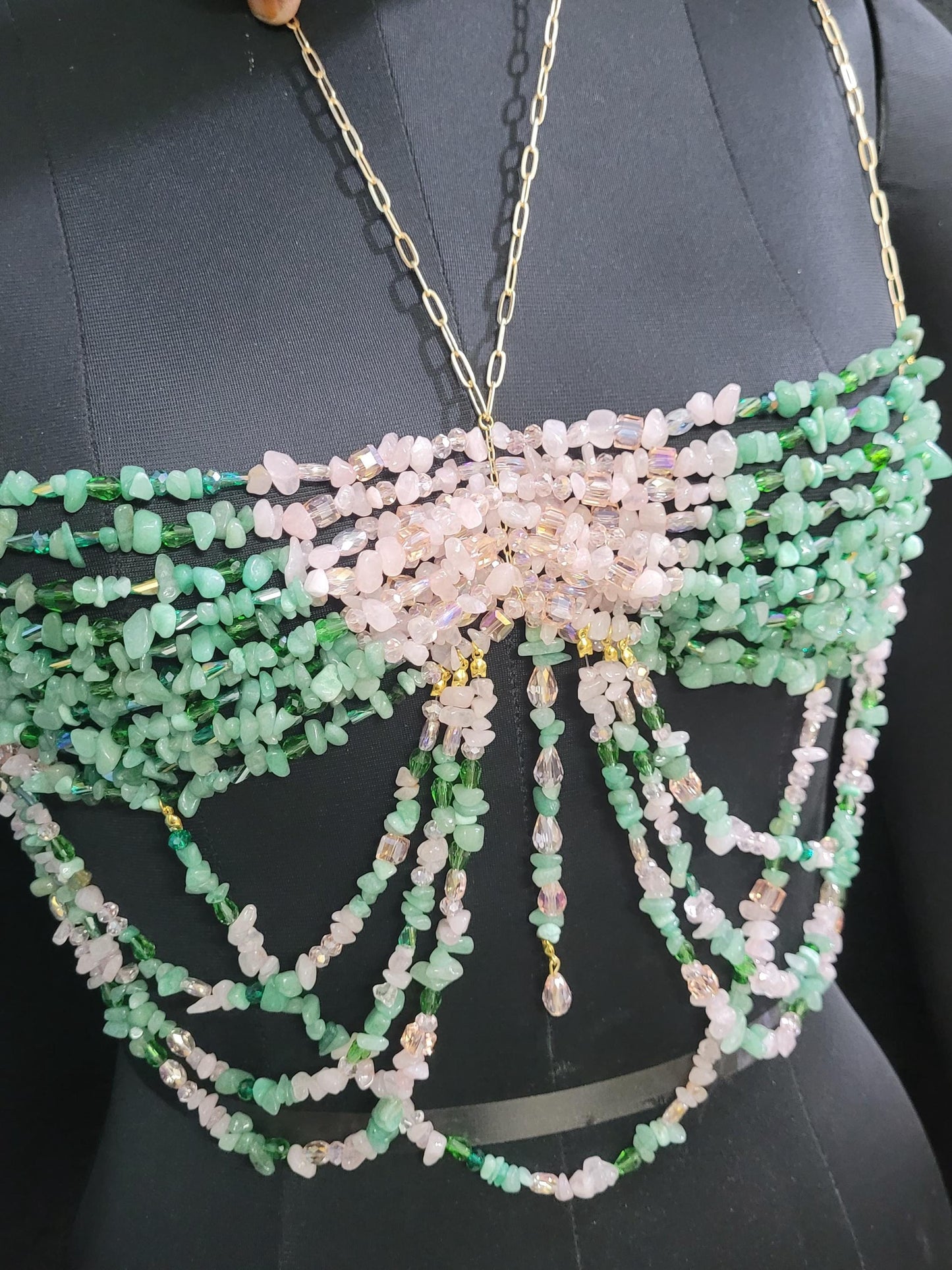 Wicked Inspired Gemstone Bra, Beaded Bralette Body Chain, Mermaid Core Top Festival Outfit, Holiday Party , Fairytale Rave Carnival Bra