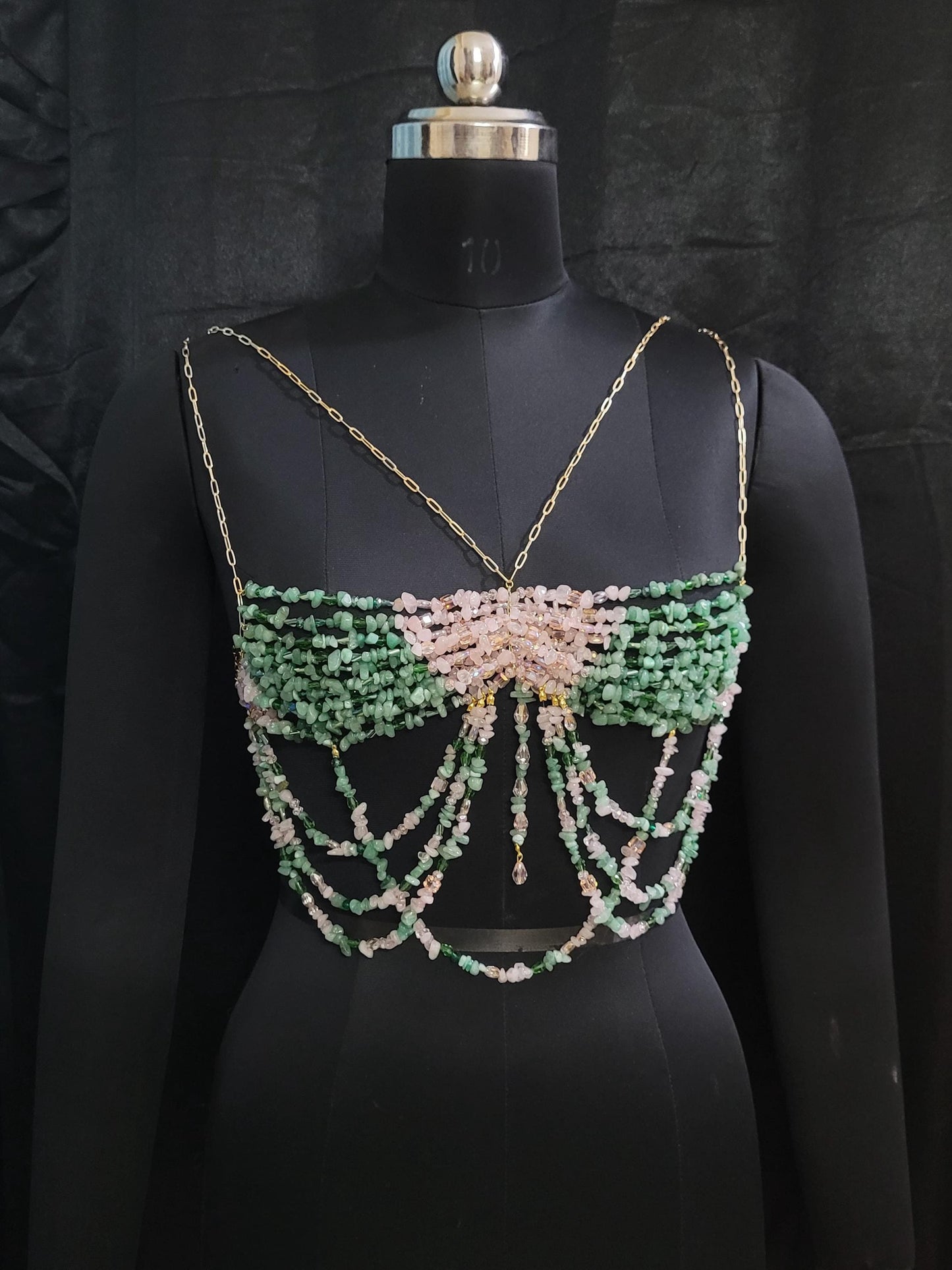 Wicked Inspired Gemstone Bra, Beaded Bralette Body Chain, Mermaid Core Top Festival Outfit, Holiday Party , Fairytale Rave Carnival Bra