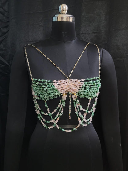 Wicked Inspired Gemstone Bra, Beaded Bralette Body Chain, Mermaid Core Top Festival Outfit, Holiday Party , Fairytale Rave Carnival Bra