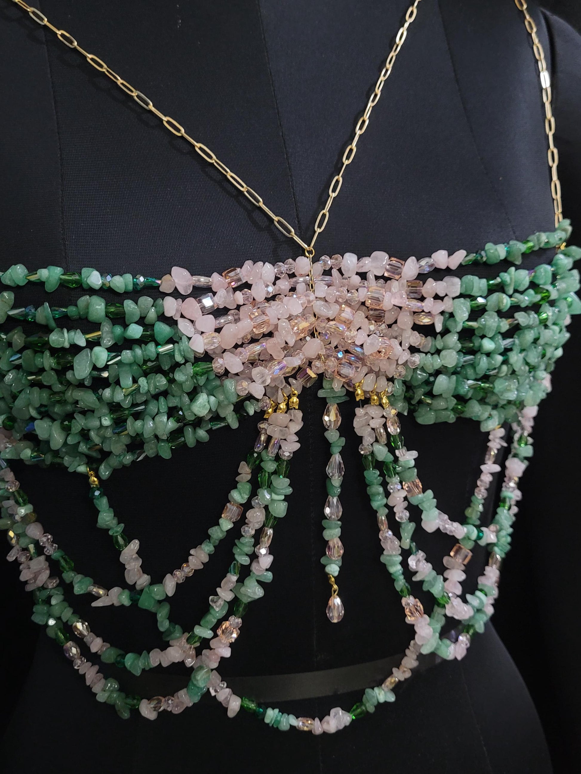 Wicked Inspired Gemstone Bra, Beaded Bralette Body Chain, Mermaid Core Top Festival Outfit, Holiday Party , Fairytale Rave Carnival Bra